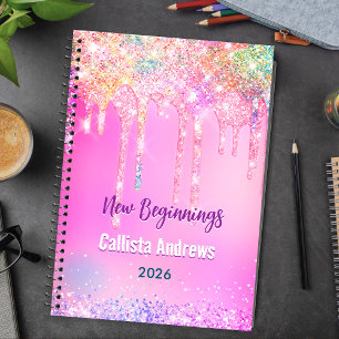 Cute Regenboog eenhoorn Glitter druppels roze aang Notitieboek