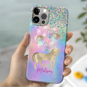 Cute Regenboog eenhoorn glitters ballonnen monogra Case-Mate iPhone Case