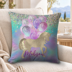 Cute Regenboog eenhoorn glitters ballonnen monogra Kussen