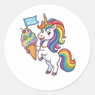 Cute Regenboog Eenhoorn Houdt IJshoorn Maak een We Ronde Sticker