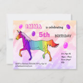 Cute Regenboog Eenhoorn Meisjes Verjaardagsfeestje Kaart (Voorkant)