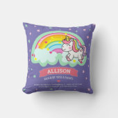 Cute Regenboog Eenhoorn Paarse Geboorte Stats Kussen (Voorkant)