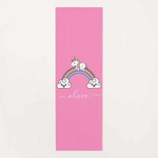 Cute Regenboog Eenhoorn, Persoonlijke Naam Yoga Ma Yogamat (Voorkant)