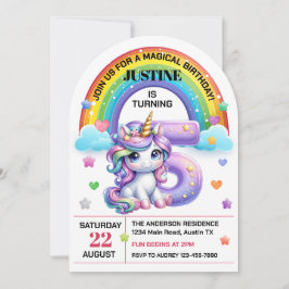 Cute Regenboog en Eenhoorn 5e Verjaardagsfeestje Kaart