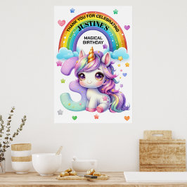 Cute Regenboog en Eenhoring 3e Verjaardagsfeestje Poster