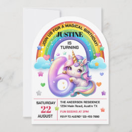 Cute Regenboog en Eenhoring 6e Verjaardagsfeestje Kaart