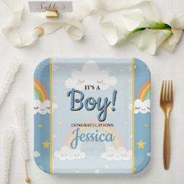 Cute Regenboog en Slaande Wolk Baby Shower Papieren Bordje