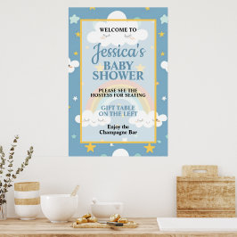Cute Regenboog en Slaande Wolk Baby Shower Poster