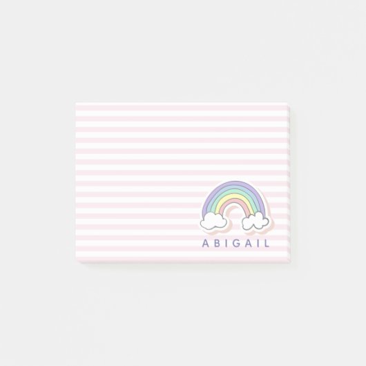 Cute regenboog - Gepersonaliseerde roze gestripte Post-it® Notes (Voorkant)