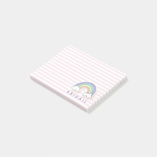 Cute regenboog - Gepersonaliseerde roze gestripte  Post-it® Notes (Schuin)