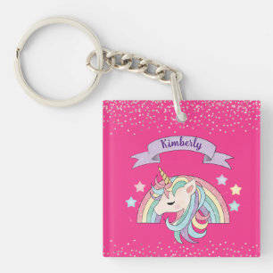 Cute Regenboog & Glanzende Eenhoorn Roze Glitters Sleutelhanger