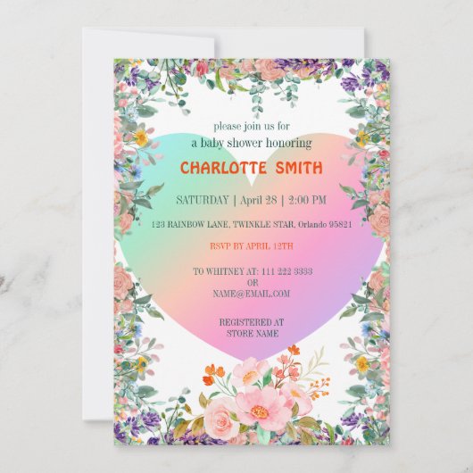 Cute Regenboog Hart verloop flora babyshower Kaart (Voorkant)