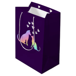 Cute Regenboog Kat en Hond Silhouet Liefde Paars N Medium Cadeauzakje