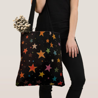 Cute Regenboog Kleurige Sterren Sfeer Zwarte Achte Tote Bag
