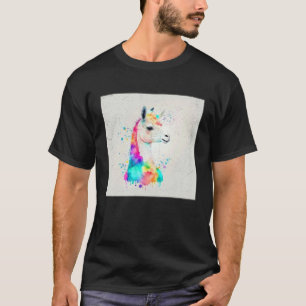 Cute Regenboog Lama Verfspatten Illustratie Kleur T-shirt