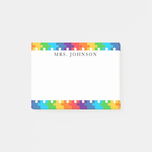 Cute Regenboog Legpuzzelstukken Docenten Naam Post-it® Notes (Voorkant)