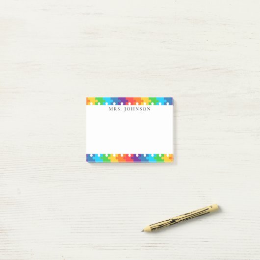 Cute Regenboog Legpuzzelstukken Docenten Naam Post-it® Notes (Op bureau)