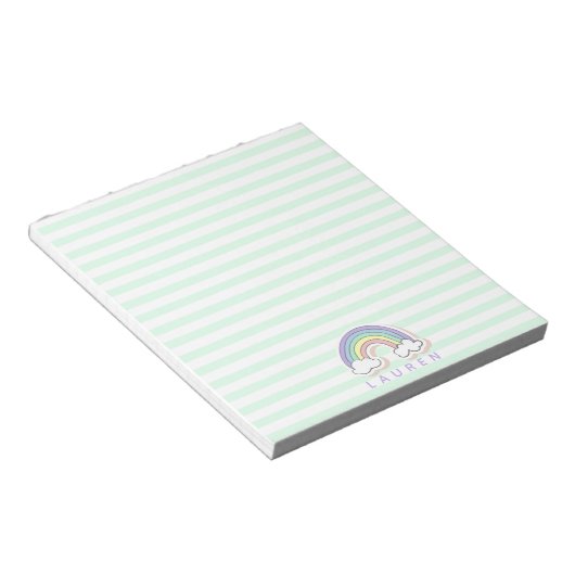 Cute regenboog - Mint Green Striped Kinderen Notitieblok (Schuin)