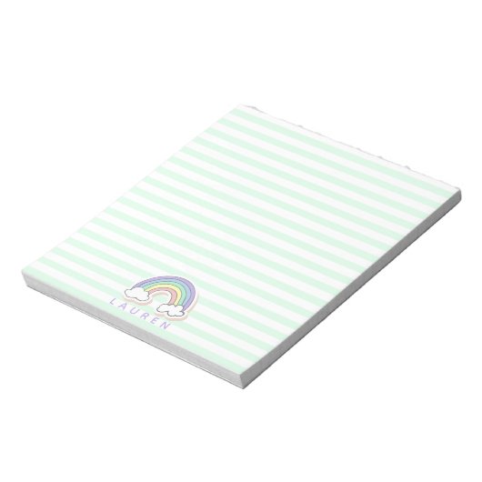 Cute regenboog - Mint Green Striped Kinderen Notitieblok (Linkerzijde)