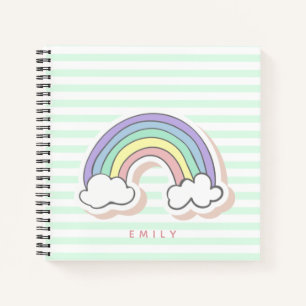 Cute regenboog - Mint Green Striped Kinderen Notitieboek