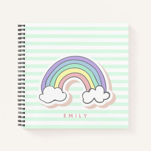 Cute regenboog - Mint Green Striped Kinderen Notitieboek (Voorkant)