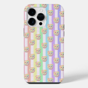 Cute Regenboog Pastel Teddybeer en Streep iPhone 14 Pro Max Hoesje
