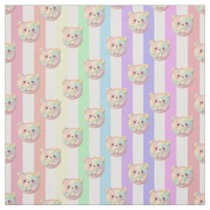 Cute Regenboog Pastel Teddybeer en Streep Stof