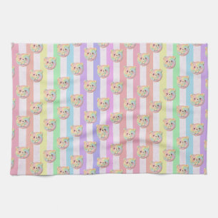 Cute Regenboog Pastel Teddybeer en Streep Theedoek