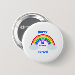 Cute Regenboog Wolken 1e Verjaardag Ronde Button 5,7 Cm