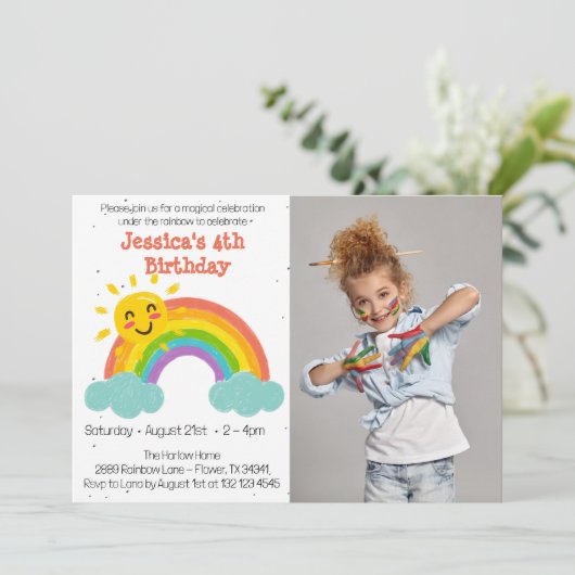 Cute Regenboog Wolken Kinderen Foto Verjaardag Kaart (Staand voorkant)