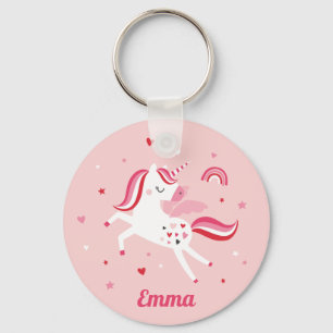Cute regenboogeenhoorn met harten en sterren roze sleutelhanger