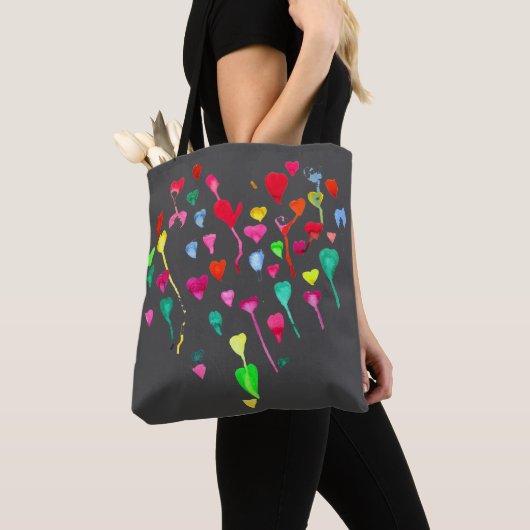 Cute regenboogharten waterverf kleurrijke kunst tote bag (Dichtbij)