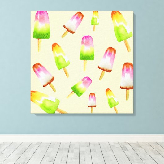 Cute regenboogpopsicles waterverf canvas afdruk (Insitu (Houten vloer))