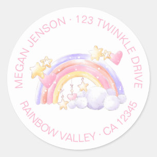 Cute regenboogstars en Cloud Pink Return Address Ronde Sticker