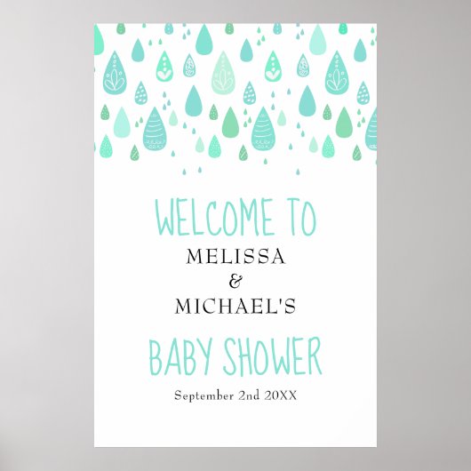 Cute Regendruppels Baby Shower / Spetter Welkom Poster (Voorkant)