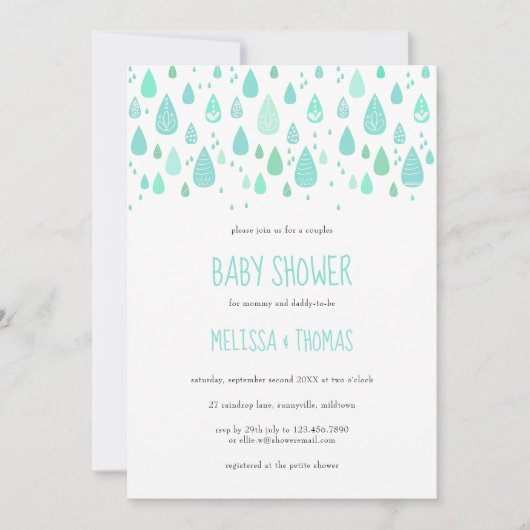 Cute Regendruppels Couples Baby Shower / Spettertj Kaart (Voorkant)