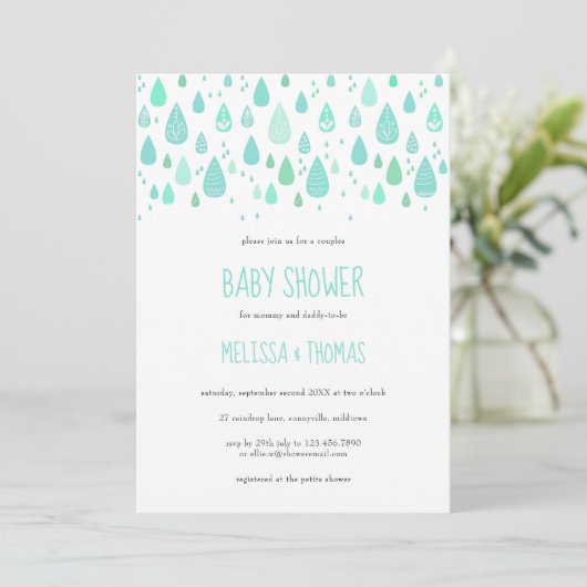 Cute Regendruppels Couples Baby Shower / Spettertj Kaart (Staand voorkant)