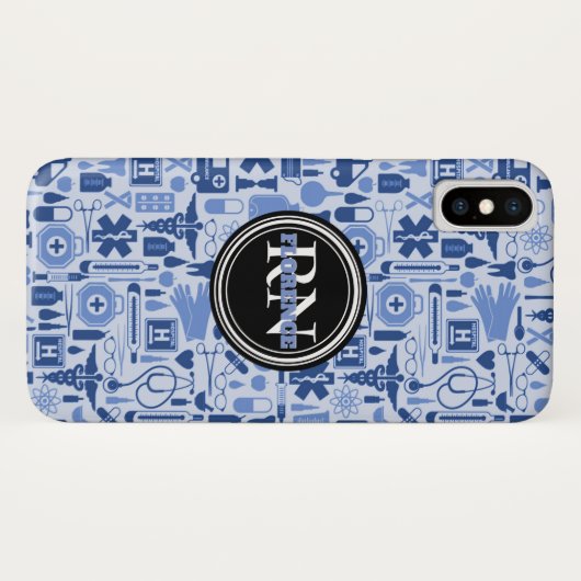 Cute Registered Nurse Medical Pattern Blue Name Case-Mate iPhone Case (Achterkant (horizontaal))