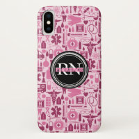 Cute Registered Nurse Pink Medical Pattern Name