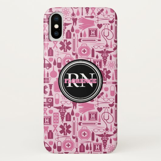 Cute Registered Nurse Pink Medical Pattern Name Case-Mate iPhone Case (Achterkant)
