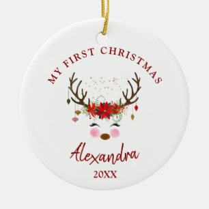 Cute Reindeer Baby 1st kerstversiering Keramisch Ornament