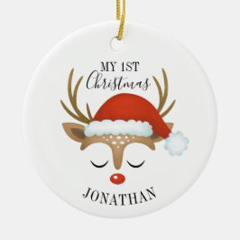 Cute Reindeer Baby eerste kerstfoto Keramisch Ornament