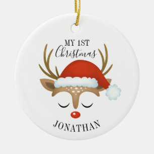 Cute Reindeer Baby eerste kerstfoto Keramisch Ornament