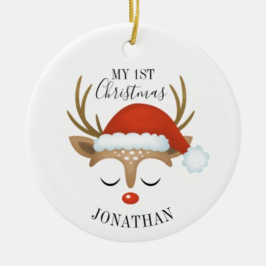 Cute Reindeer Baby eerste kerstfoto Keramisch Ornament (Voorkant)