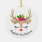 Cute Reindeer Babys eerste kerstfoto Keramisch Ornament (Voorkant)