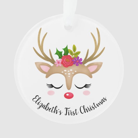 Cute Reindeer Babys eerste kerstfoto Ornament (voorkant)