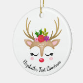 Cute Reindeer Babys eerste Kerstmis Keramisch Ornament (Links)