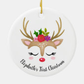 Cute Reindeer Babys eerste Kerstmis Keramisch Ornament (Achterkant)
