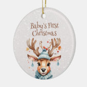Cute Reindeer Baby's First Kerstfoto Keramisch Ornament (Links)