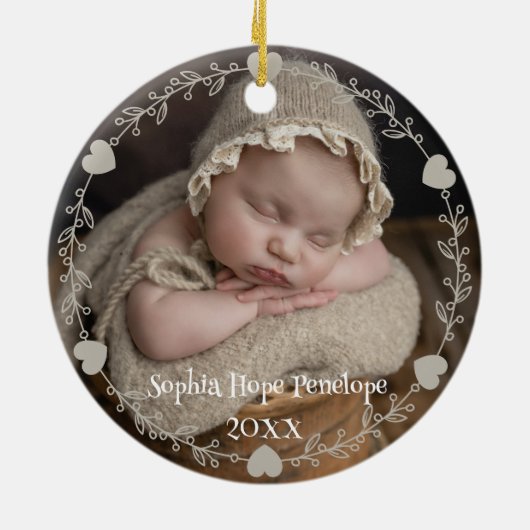 Cute Reindeer Baby's First Kerstfoto Keramisch Ornament (Achterkant)